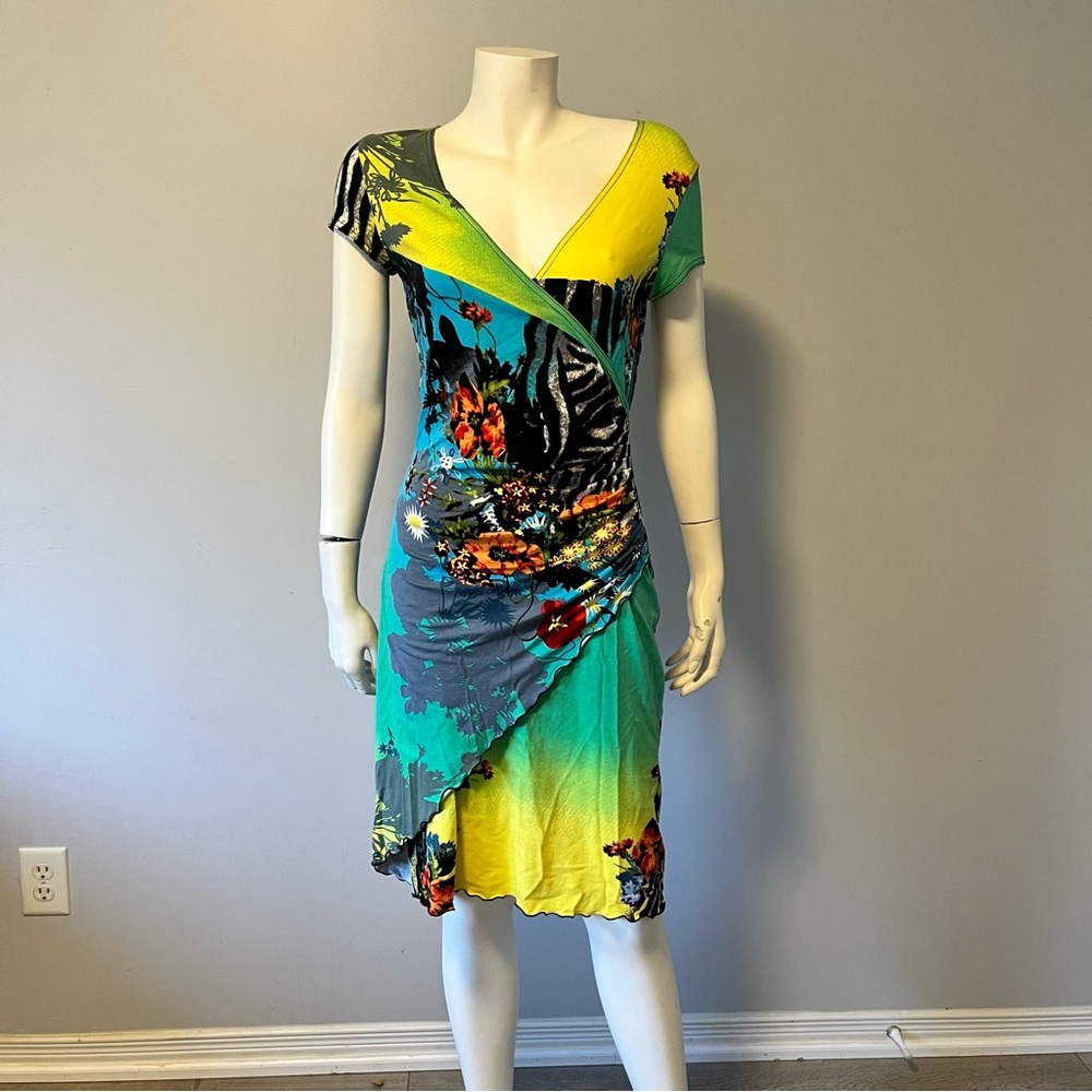 Joseph Ribkoff Wrap Dress – Vibrant Floral and Zebra Print, Size US 6